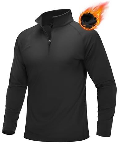 MAGCOMSEN Men’s Quarter Zip Sweatshirt Thermal Lightweight Long Sleeve Fleece Lined Sweatshirts Golf Half Zip Pullover Black,L