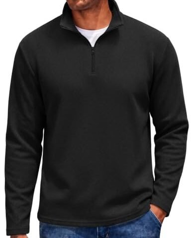 COOFANDY Men’s Quarter Zip Pullover Long Sleeve Sweatshirts for Men Casual Mock Neck Fleece Shirts Black