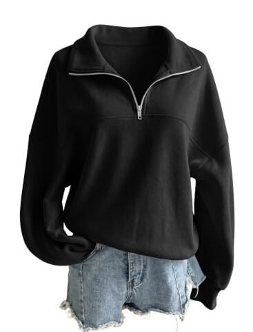 SHEWIN Womens Black Sweatshirt Trendy Casual Mock Neck Quarter Zip Pullover Women Lightweight Loose Womens Casual Tops Fall Clothes for Women 2026 Black Medium