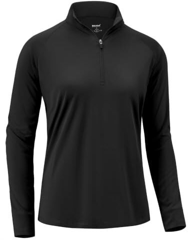 Women’s Quarter Zip Pullover Long Sleeve Workout Athletic Top Black