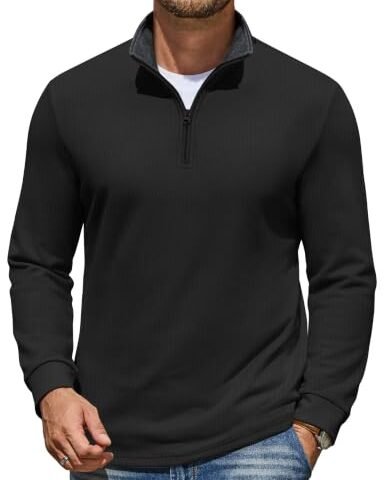 COOFANDY Mens Quarter Zip Pullover Mock Neck Sweatshirt Long Sleeve Sweater | Contrast Collar, Quarter Zip, Mock Neck, Strechy, Breathable, Lightweight, Warm, Layering Friendly, Ideal For Golf Daily Wear
