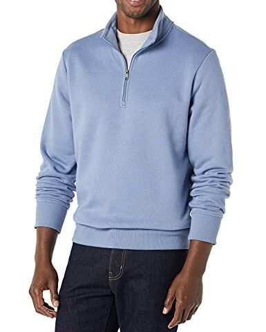 Amazon Essentials Men’s Regular Fit Long-Sleeve Quarter-Zip Pullover Fleece Sweatshirt with Mock Neck, Midweight, Denim Blue, Small