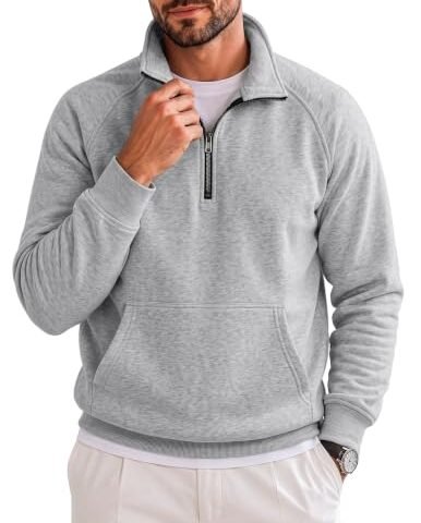 JMIERR Men’s Fleece Cotton Blend Quarter Zip Pullover Sweatshirt | Cotton Fleece Lined, Quarter Zip, Mock Neck Collar, Kangaroo Pocket, Long Sleeve, Business Casual, Office Wear, Fall Winter