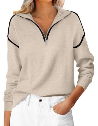 ANRABESS Sweaters for Women Quarter Zip Pullover Collared 2026 Fall Outfits | Soft comfortable Long Sleeve V Neck Shirts, Work Business Casual Loose Fit Knit Tops, Winter Warm Fashion Travel Clothes