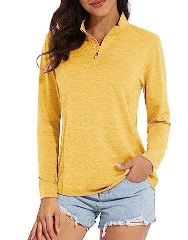 MAGCOMSEN Quarter Zip Pullover for Women Long Sleeve Quick Dry UPF 50+ Shirts Summer Running Tops for Women Ginger M