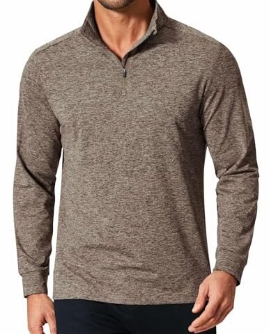 COOFANDY Golf Quarter Zip Men Casual Lightweight Sweatershirts Soft Mock Neck Long Sleeve Pullover Brown